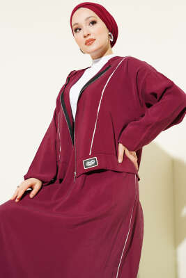 Arma Detaylı Şeritli Modal Etekli Takım Bordo - İkili Takım