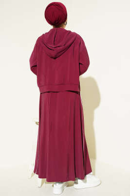 Arma Detaylı Şeritli Modal Etekli Takım Bordo - İkili Takım