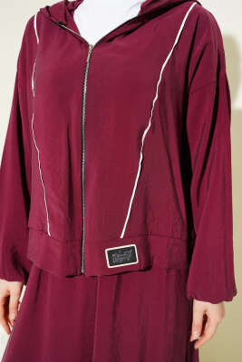 Arma Detaylı Şeritli Modal Etekli Takım Bordo - İkili Takım