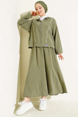 Arma Detaylı Şeritli Modal Etekli Takım Çağla Yeşili - NESSİA