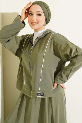 Arma Detaylı Şeritli Modal Etekli Takım Çağla Yeşili - İkili Takım