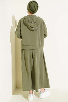 Arma Detaylı Şeritli Modal Etekli Takım Çağla Yeşili - İkili Takım