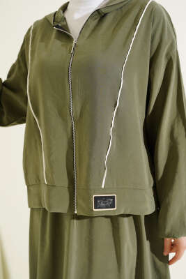 Arma Detaylı Şeritli Modal Etekli Takım Çağla Yeşili - İkili Takım