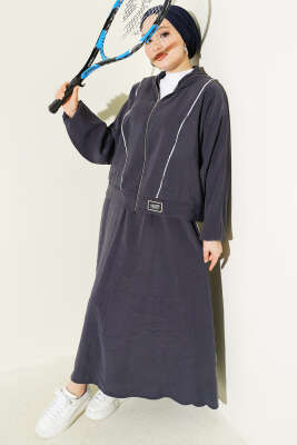 Arma Detaylı Şeritli Modal Etekli Takım Füme - NESSİA