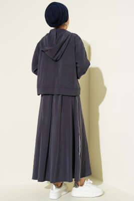 Arma Detaylı Şeritli Modal Etekli Takım Füme - İkili Takım