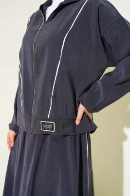 Arma Detaylı Şeritli Modal Etekli Takım Füme - İkili Takım