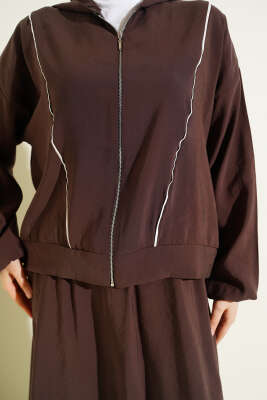 Arma Detaylı Şeritli Modal Etekli Takım Kahve - İkili Takım