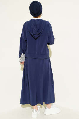 Arma Detaylı Şeritli Modal Etekli Takım Lacivert - İkili Takım