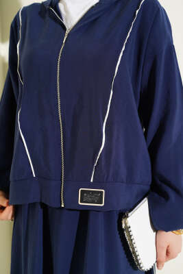 Arma Detaylı Şeritli Modal Etekli Takım Lacivert - İkili Takım