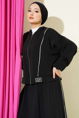 Arma Detaylı Şeritli Modal Etekli Takım Siyah - İkili Takım