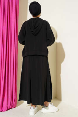 Arma Detaylı Şeritli Modal Etekli Takım Siyah - İkili Takım