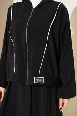 Arma Detaylı Şeritli Modal Etekli Takım Siyah - İkili Takım