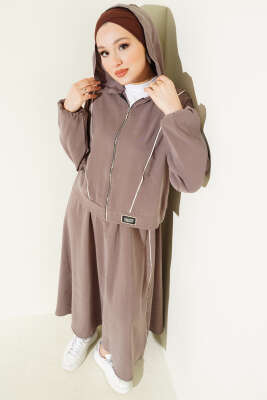 Arma Detaylı Şeritli Modal Etekli Takım Vizon - NESSİA