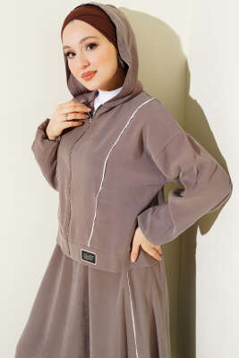 Arma Detaylı Şeritli Modal Etekli Takım Vizon - İkili Takım