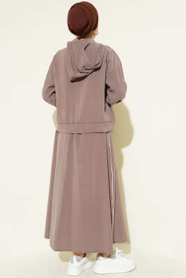 Arma Detaylı Şeritli Modal Etekli Takım Vizon - İkili Takım