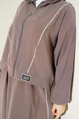 Arma Detaylı Şeritli Modal Etekli Takım Vizon - İkili Takım