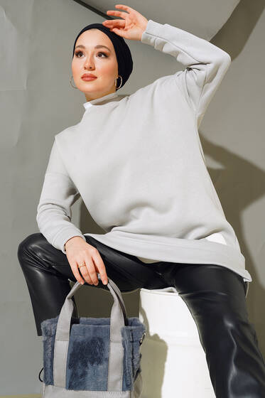 Arma Detaylı Üç İplik Tunik Kayrak Grisi - Tunik