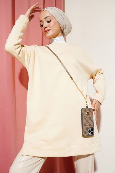 Arma Detaylı Üç İplik Tunik Bej - Tunik