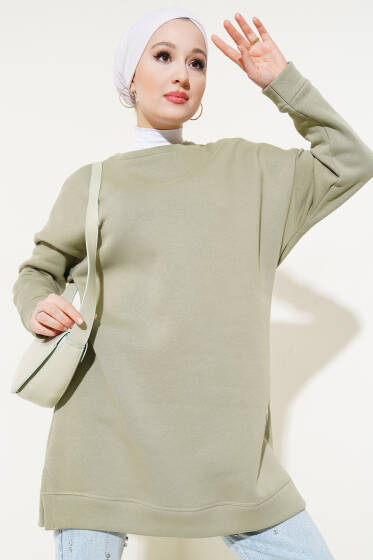 Arma Detaylı Üç İplik Tunik Çağla Yeşili - Tunik