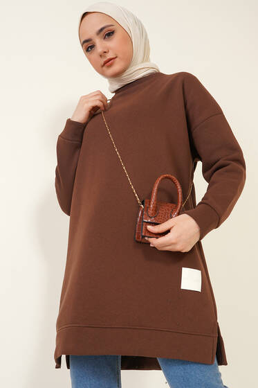 Arma Detaylı Üç İplik Tunik Kahve - Tunik