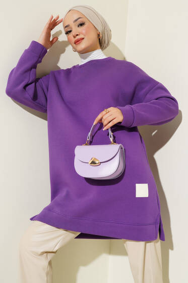 Arma Detaylı Üç İplik Tunik Mor - Tunik