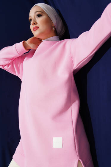 Arma Detaylı Üç İplik Tunik Pembe - Tunik