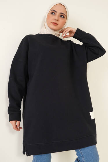 Arma Detaylı Üç İplik Tunik Siyah - Tunik