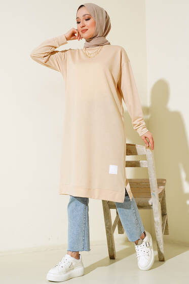 Arma Detaylı Uzun Tunik Bej - Tunik