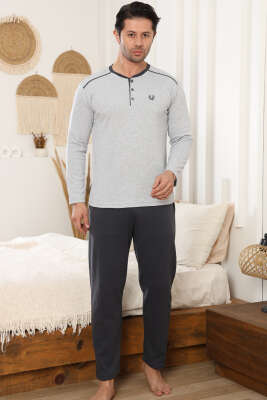 Arma Detaylı Uzun Kollu Erkek Pijama Takımı Gri - Pijama