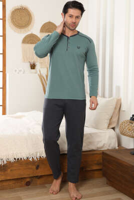 Arma Detaylı Uzun Kollu Erkek Pijama Takımı Yeşil - Pijama