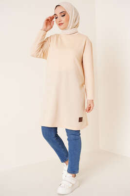 Arma Detaylı Uzun Tunik Bej - Tunik