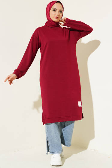 Arma Detaylı Uzun Tunik Bordo - Tunik