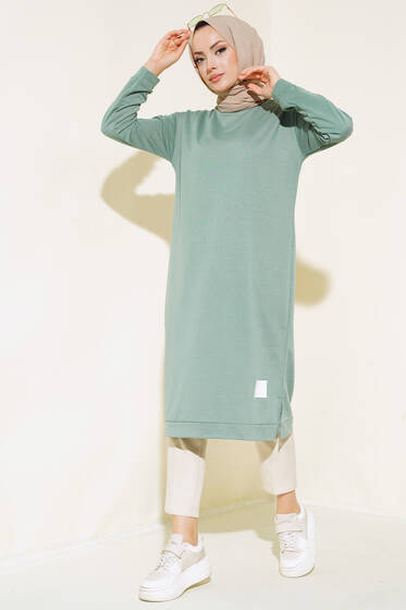 Arma Detaylı Uzun Tunik Çağla Yeşili - Yılın Fırsatı