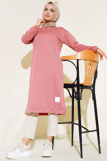 Arma Detaylı Uzun Tunik Gül Kurusu - Tunik