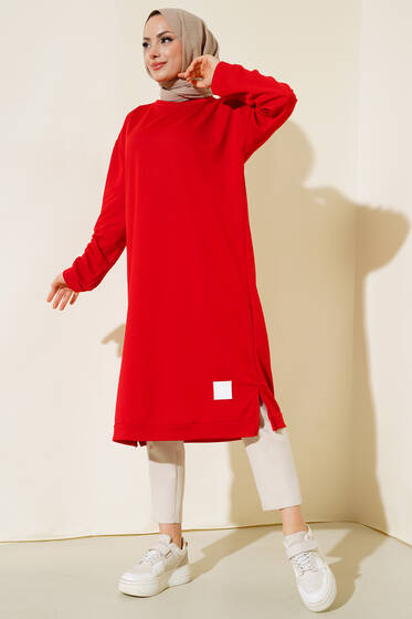 Arma Detaylı Uzun Tunik Kırmızı - Yılın Fırsatı