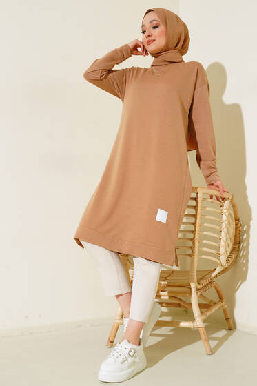 Arma Detaylı Uzun Tunik Latte - Yılın Fırsatı