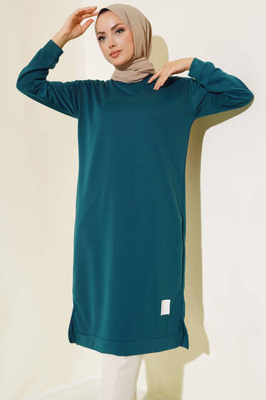 Arma Detaylı Uzun Tunik Zümrüt Yeşili - Yılın Fırsatı