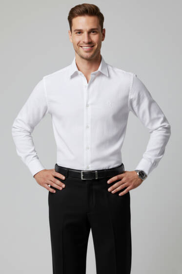 Arma Nakışlı Detaylı Erkek Gömlek Beyaz - Erkek Gömlek