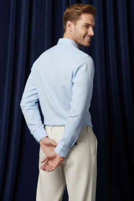 Arma Nakışlı Detaylı Erkek Gömlek Buz Mavisi - Erkek Gömlek