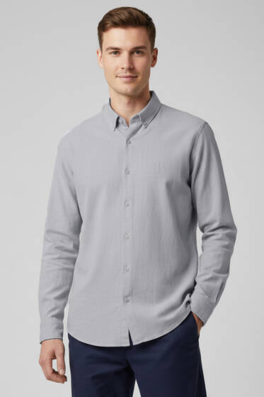 Arma Nakışlı Detaylı Erkek Gömlek Gri - Erkek Gömlek