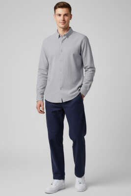 Arma Nakışlı Detaylı Erkek Gömlek Gri - Erkek Gömlek