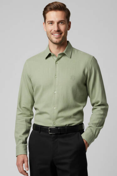Arma Nakışlı Detaylı Erkek Gömlek Haki - Erkek Klasik Gömlek