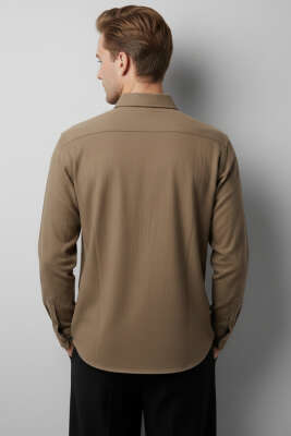 Arma Nakışlı Detaylı Erkek Gömlek Koyu Vizon - Erkek Gömlek