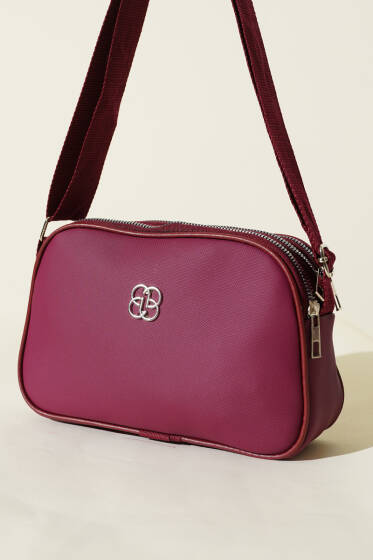 Armalı 3 Bölmeli Fermuarlı Çanta Bordo - Kol Çantası