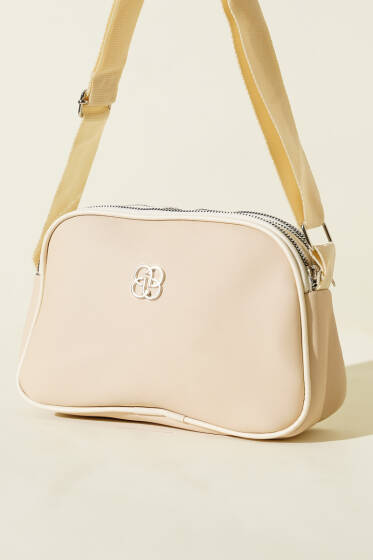 Armalı 3 Bölmeli Fermuarlı Çanta Krem - Kol Çantası