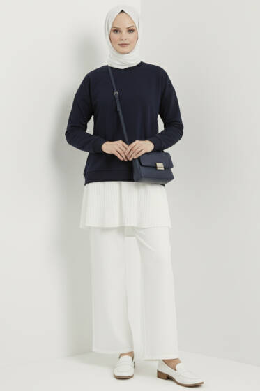 Armalı Alt Eteği Piliseli Tunik Lacivert - Tunik