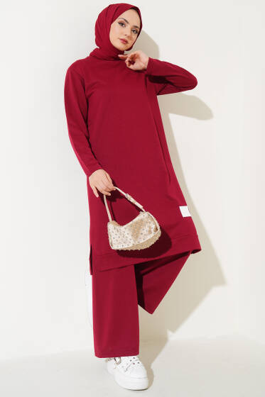 Armalı Bol Paça İkili Takım Bordo - İkili Takım