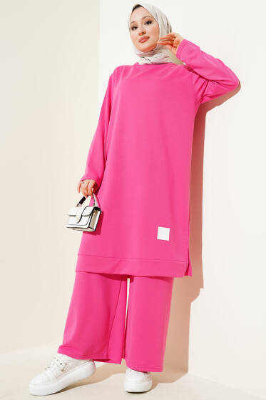 Armalı Bol Paça İkili Takım Fuşya - İkili Takım