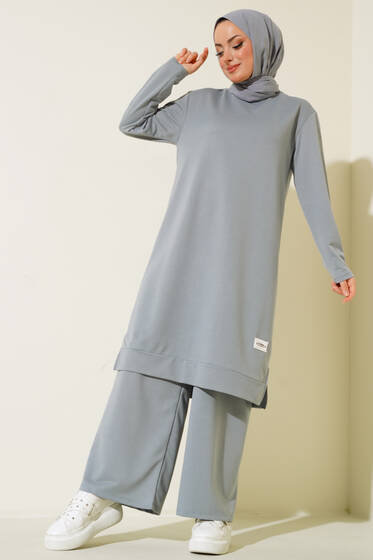 Armalı Bol Paça İkili Takım Gri - İkili Takım