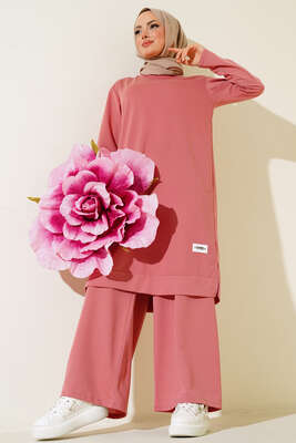 Armalı Bol Paça İkili Takım Gül Kurusu 